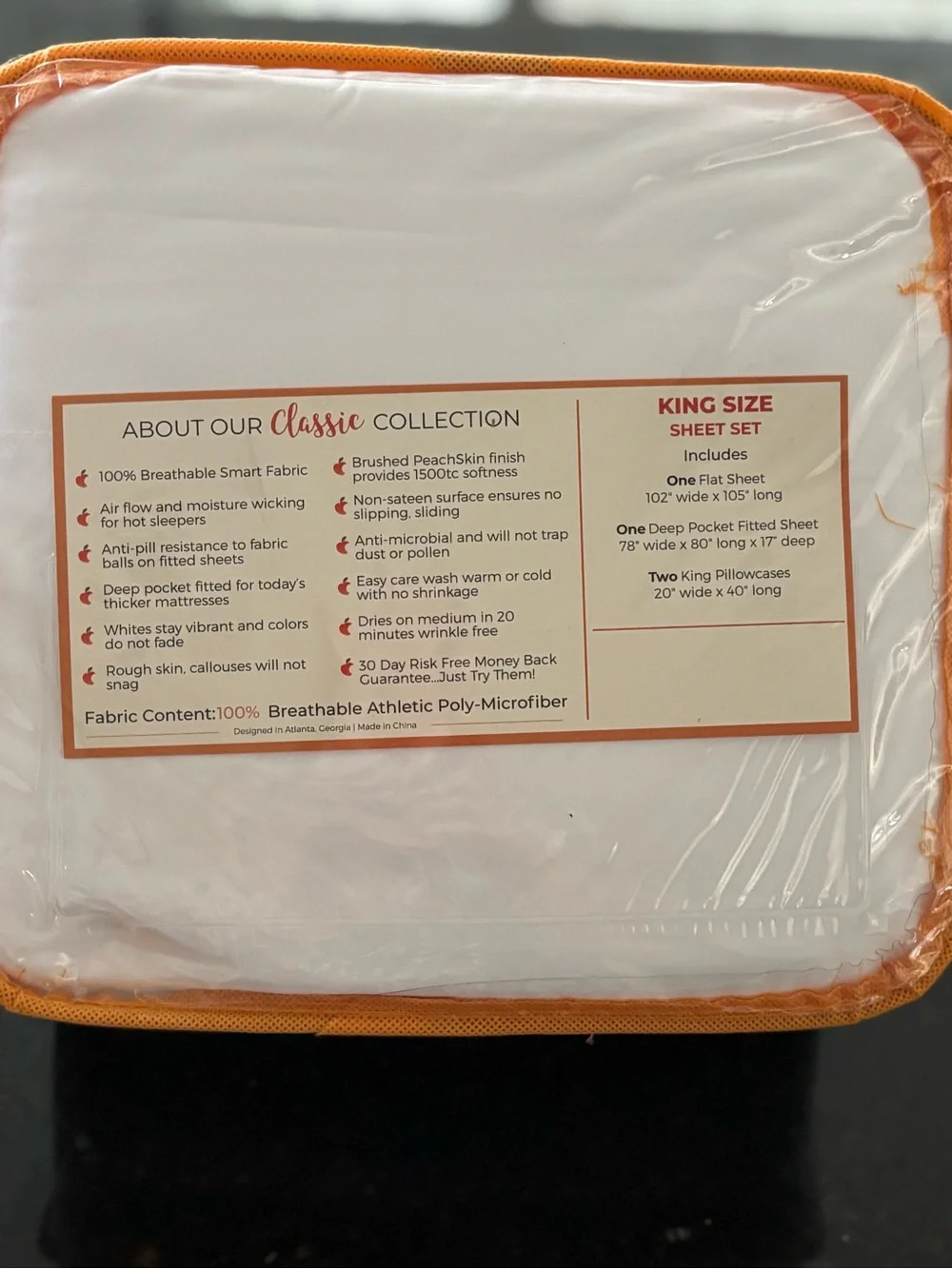 Brand New!  Peach Skin Sheet Set in White, King Size